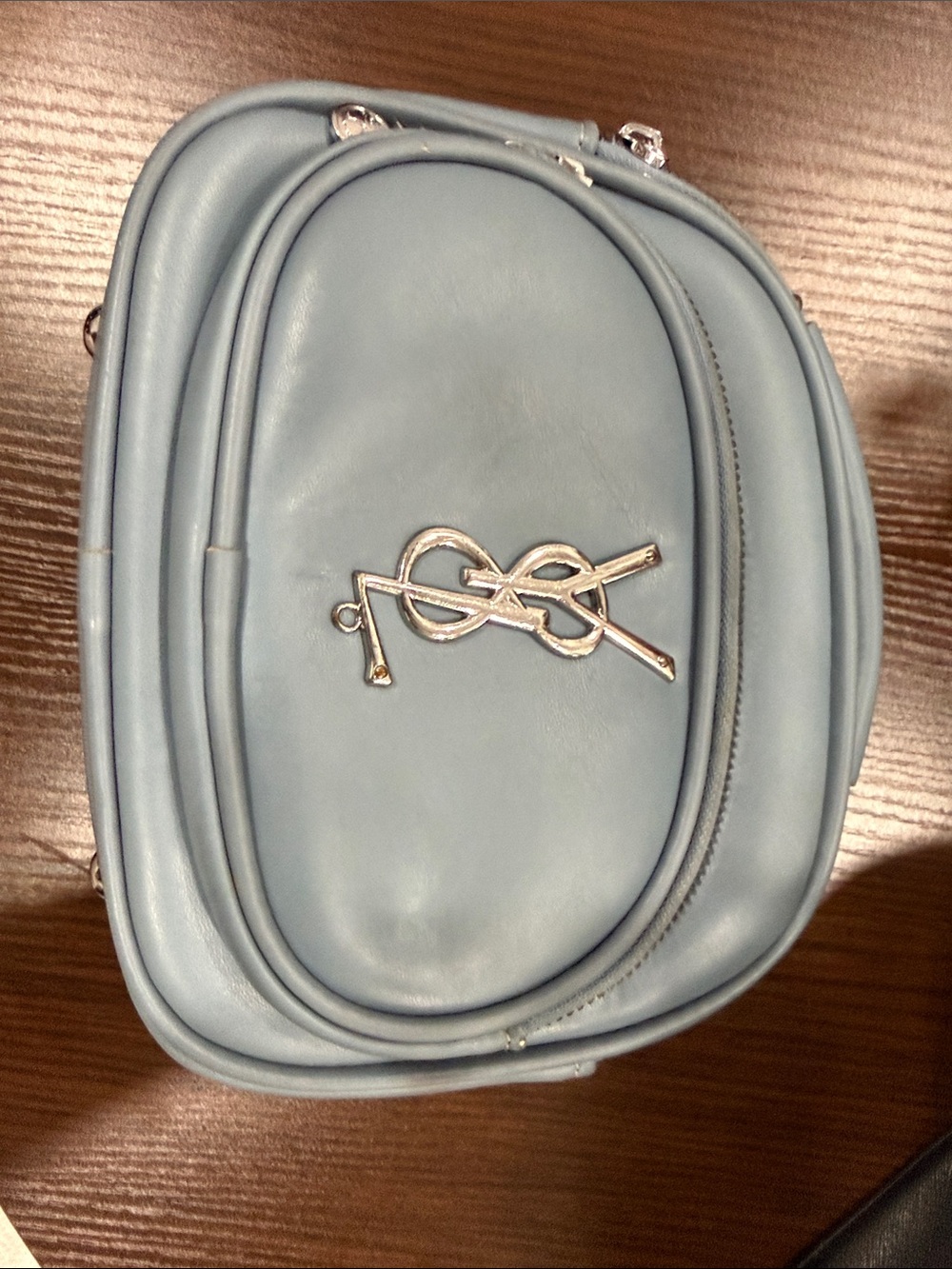 Yves Saint Laurent Light Blue Leather Crossbody Bag with Silver Hardware